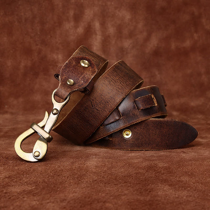 Men's Retro Distressed Hook Buckle Cavalry Leather Belt - image 2