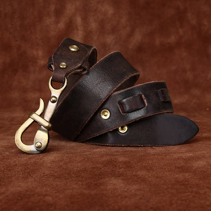 Men's Retro Distressed Hook Buckle Cavalry Leather Belt - image 9