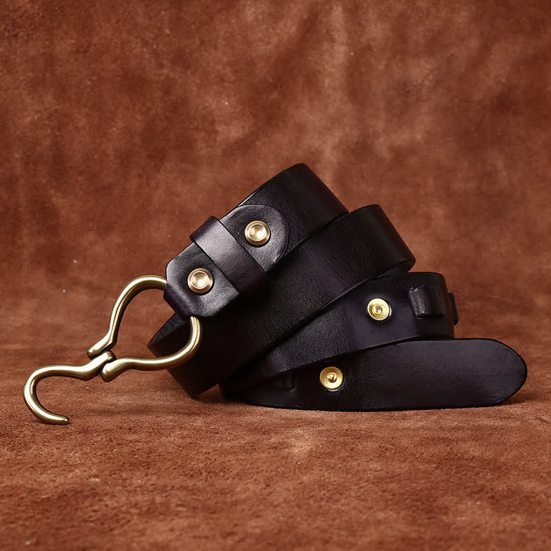 Men's Braided Brass Hook Buckle Cavalry Leather Belt - image 6