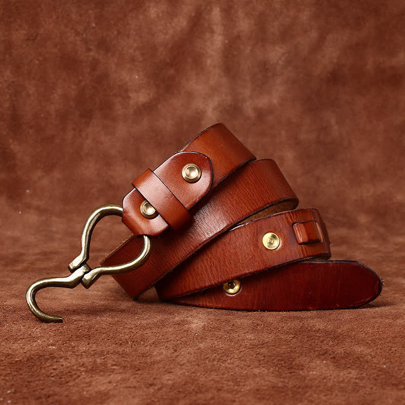 Men's Braided Brass Hook Buckle Cavalry Leather Belt - image 2