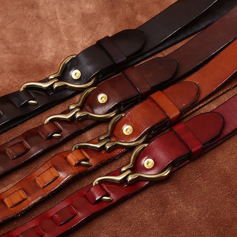 Men's Braided Brass Hook Buckle Cavalry Leather Belt - image 1