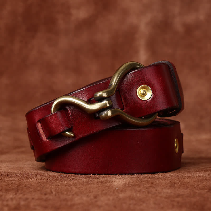 Men's Braided Brass Hook Buckle Cavalry Leather Belt - Reddish-Brown - 46 - image 8
