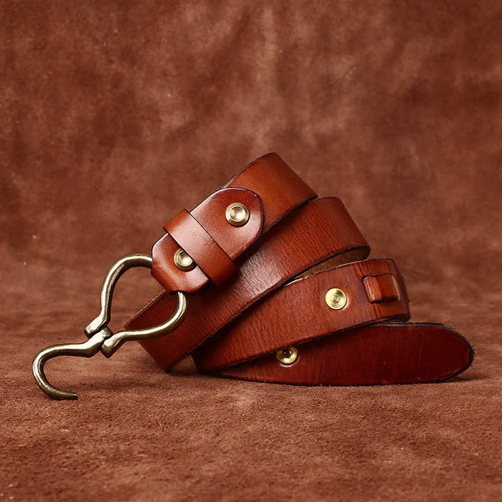 Men's Braided Brass Hook Buckle Cavalry Leather Belt - image 2