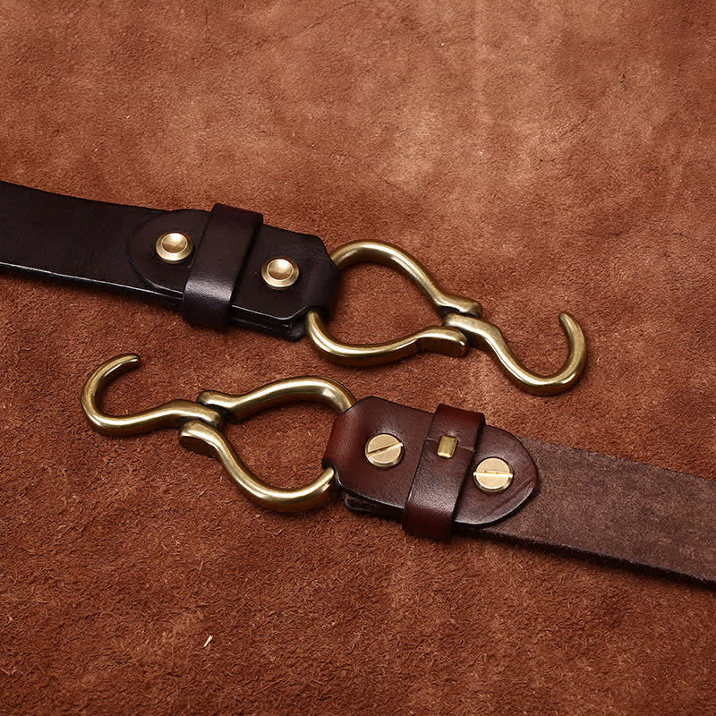 Men's Braided Brass Hook Buckle Cavalry Leather Belt - image 4
