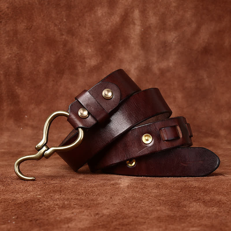 Men's Braided Brass Hook Buckle Cavalry Leather Belt - image 12
