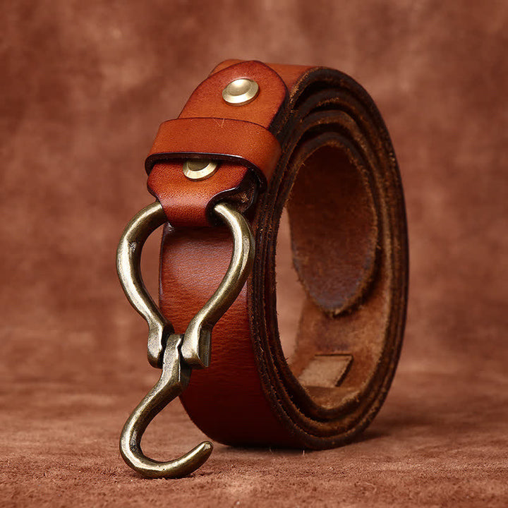 Men's Braided Brass Hook Buckle Cavalry Leather Belt - image 3
