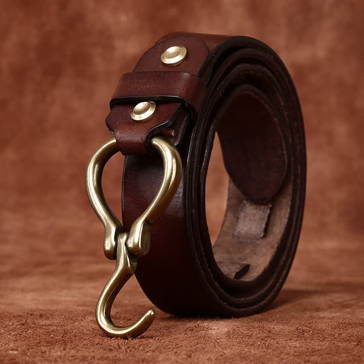 Men's Braided Brass Hook Buckle Cavalry Leather Belt - image 11