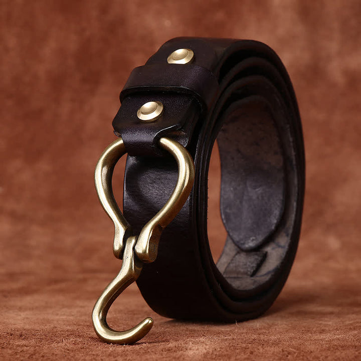 Men's Braided Brass Hook Buckle Cavalry Leather Belt - image 7