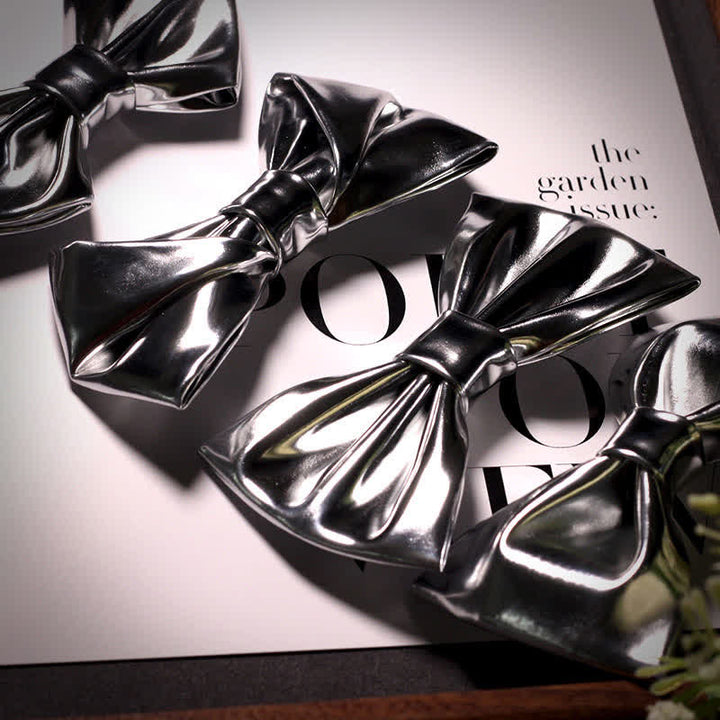 Men's Modern Style Metallic Silver Gray Leather Bow Tie - image 3