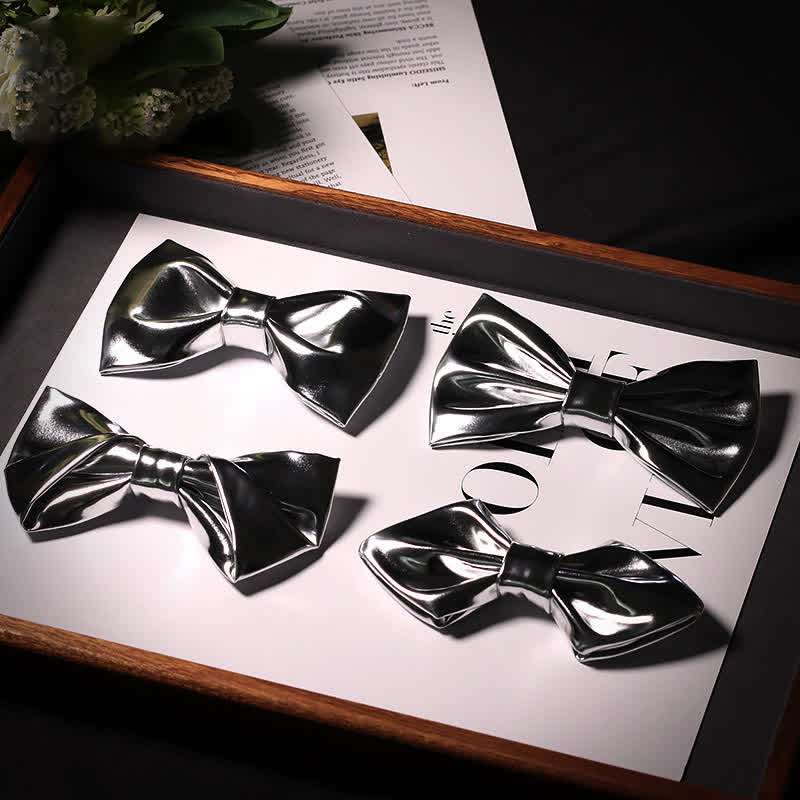 Men's Modern Style Metallic Silver Gray Leather Bow Tie - image 0