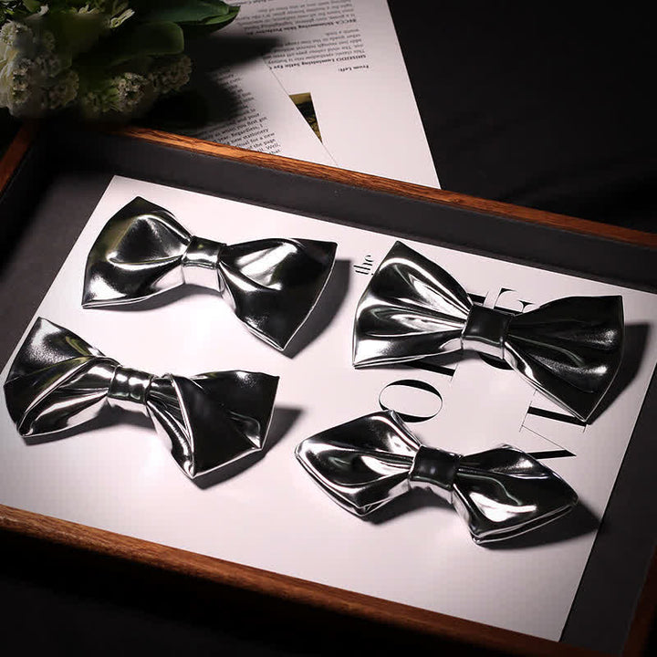Men's Modern Style Metallic Silver Gray Leather Bow Tie - image 0