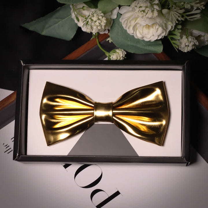 Men's Shining Modern Metallic Gold Leather Bow Tie - Style #4 - image 7