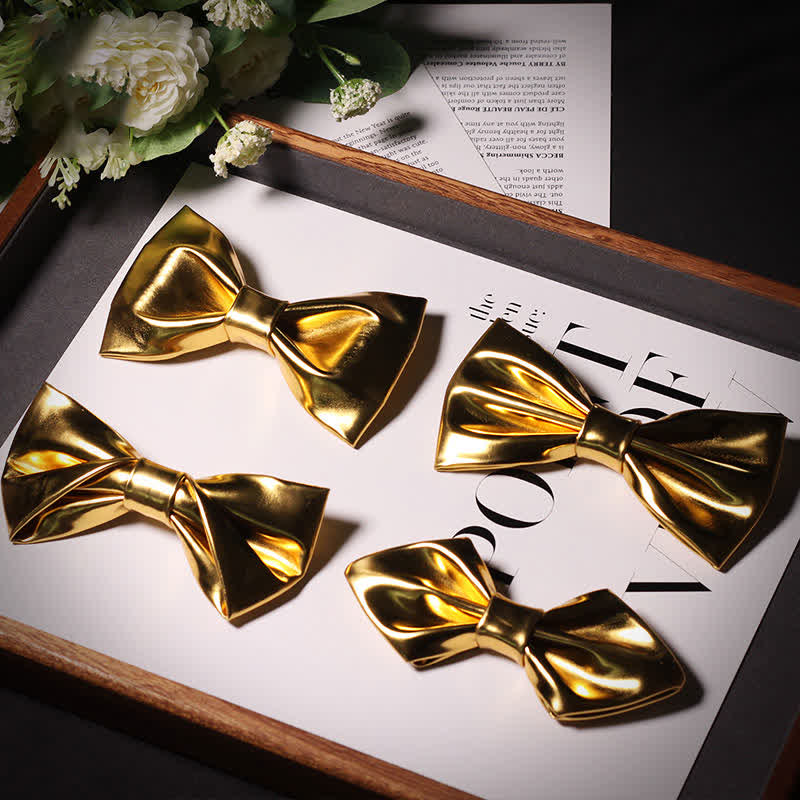 Men's Shining Modern Metallic Gold Leather Bow Tie - image 4