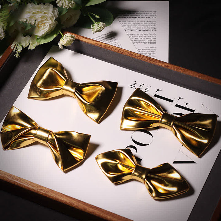 Men's Shining Modern Metallic Gold Leather Bow Tie - image 4