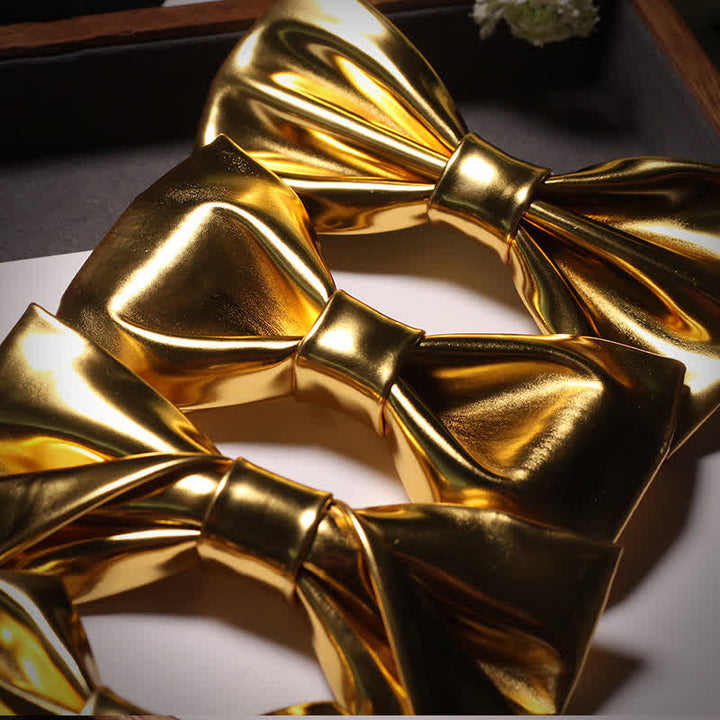 Men's Shining Modern Metallic Gold Leather Bow Tie - image 4