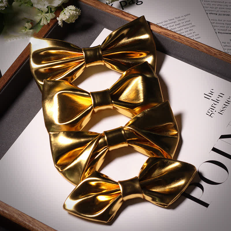 Men's Shining Modern Metallic Gold Leather Bow Tie - image 1