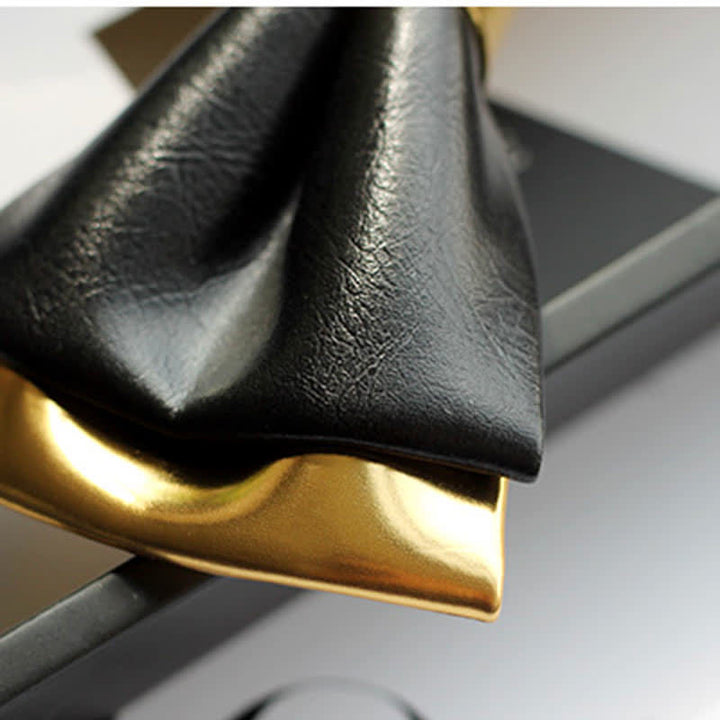 Men's Gold & Black Double Layers Leather Bow Tie - image 8