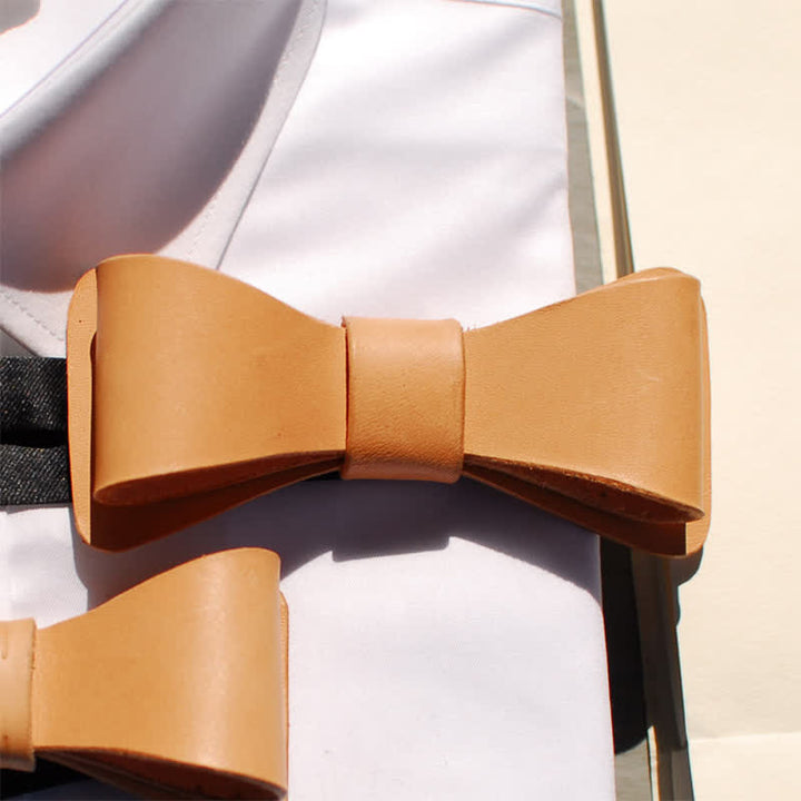Men's Light Brown Handmade Leather Bow Tie - Style #2 - image 6