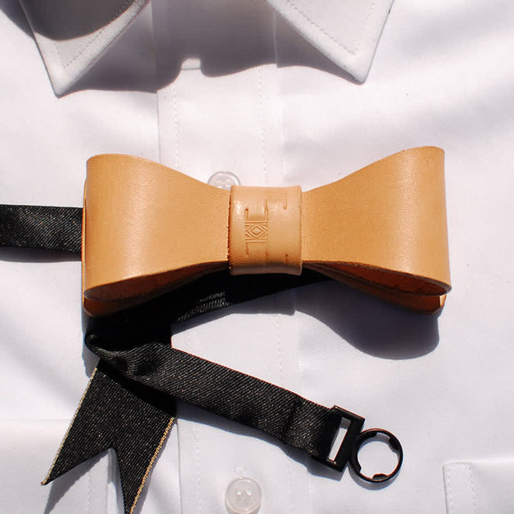 Men's Light Brown Handmade Leather Bow Tie - Style #1 - image 2