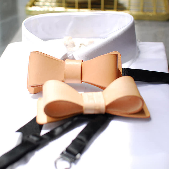 Men's Light Brown Handmade Leather Bow Tie - image 5