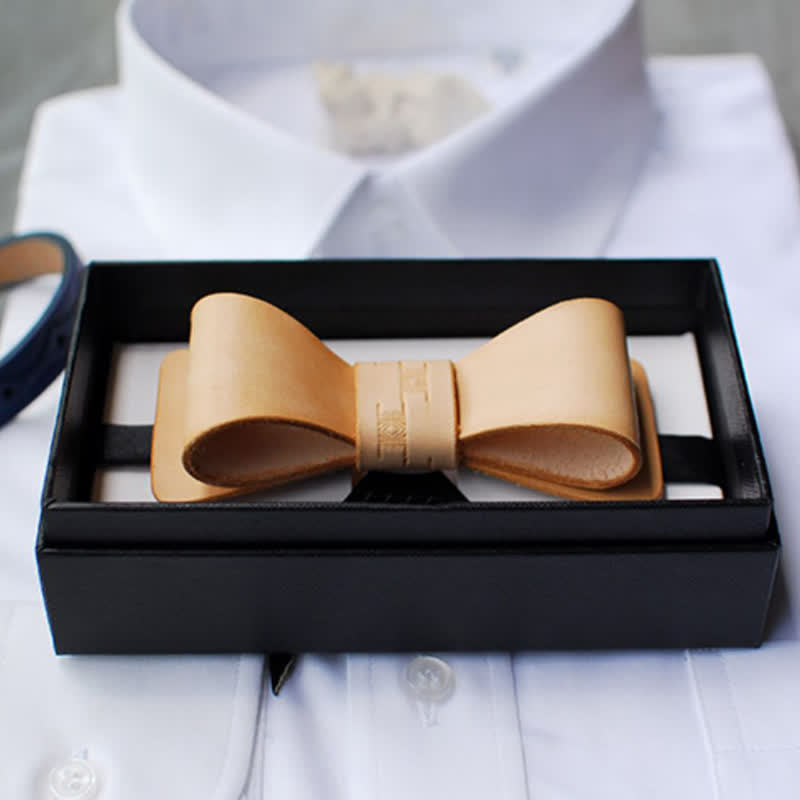Men's Light Brown Handmade Leather Bow Tie - image 3