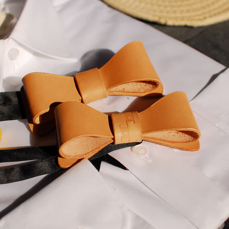 Men's Light Brown Handmade Leather Bow Tie - image 0