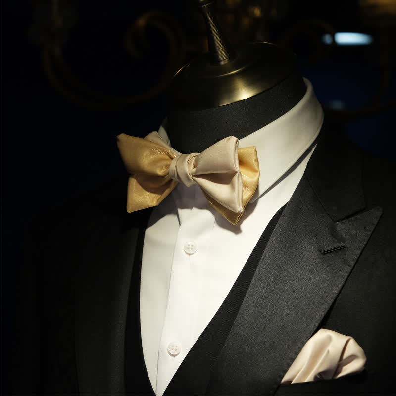 Men's Golden Apricot Contrast Asymmetrical Bow Tie - image 3