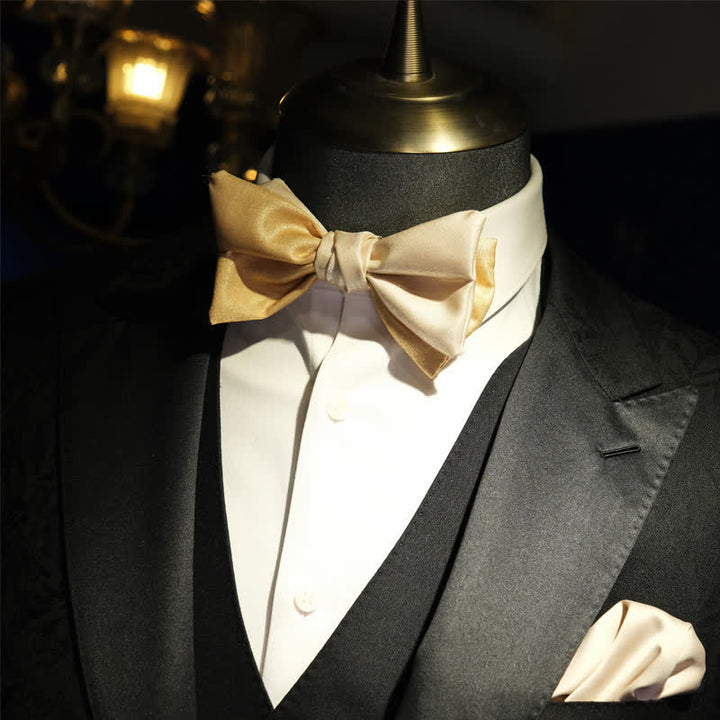 Men's Golden Apricot Contrast Asymmetrical Bow Tie - image 5
