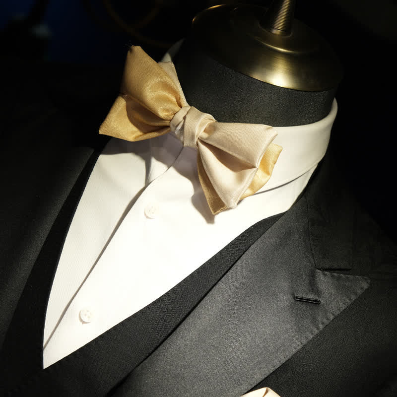 Men's Golden Apricot Contrast Asymmetrical Bow Tie - image 4