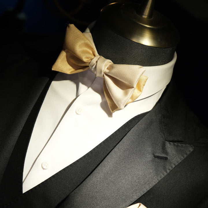 Men's Golden Apricot Contrast Asymmetrical Bow Tie - image 4