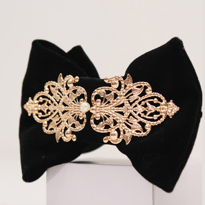 Men's Black Velvet Metallic Decor Oversized Pointed Bow Tie - image 4