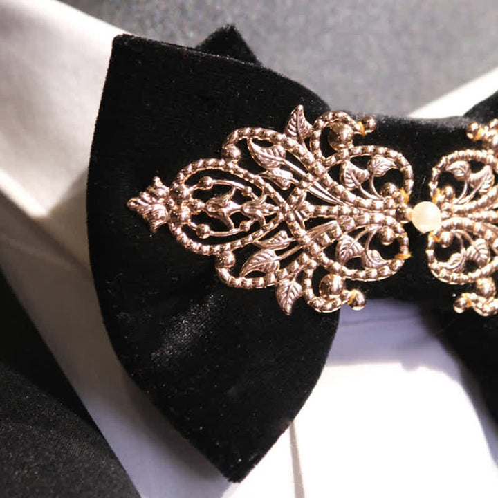 Men's Black Velvet Metallic Decor Oversized Pointed Bow Tie - image 2