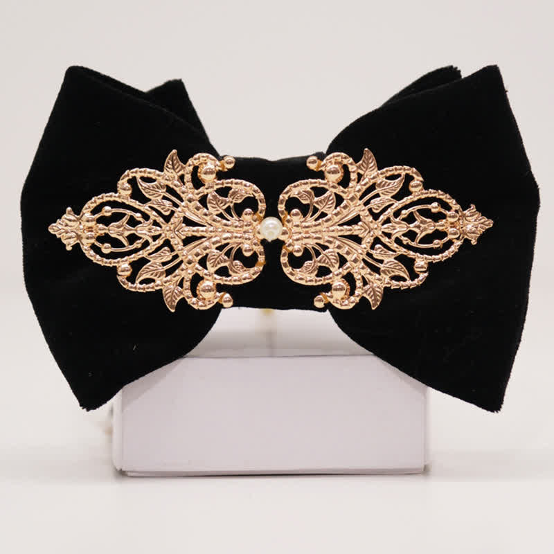 Men's Black Velvet Metallic Decor Oversized Pointed Bow Tie - image 3