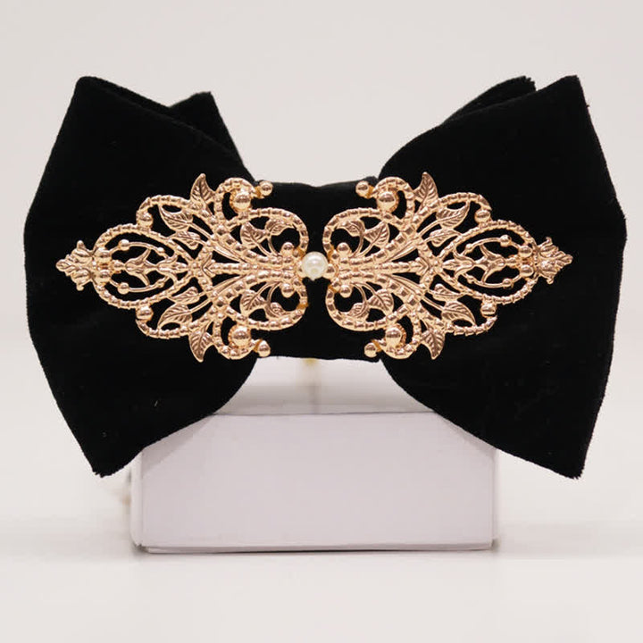 Men's Black Velvet Metallic Decor Oversized Pointed Bow Tie - image 3