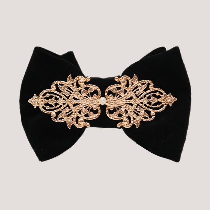 Men's Black Velvet Metallic Decor Oversized Pointed Bow Tie - image 1