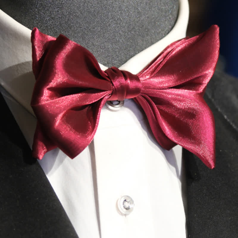Men's Wine Red Shiny Fish Tail Shape Bow Tie - Wine Red - image 0