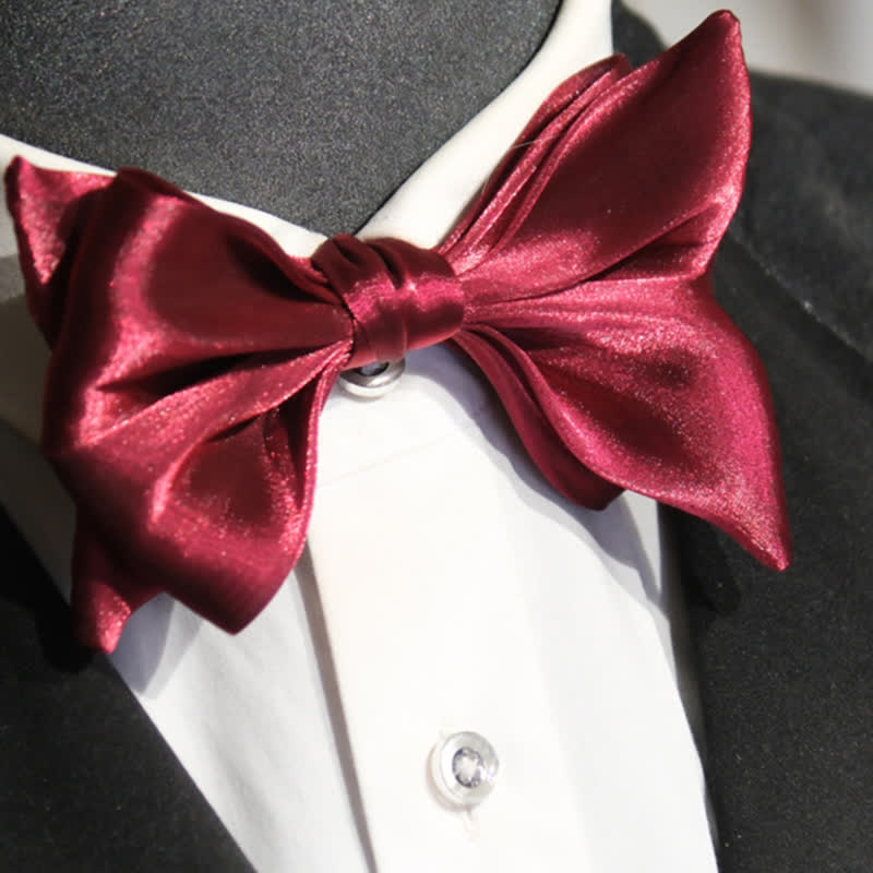 Men's Wine Red Shiny Fish Tail Shape Bow Tie - image 4