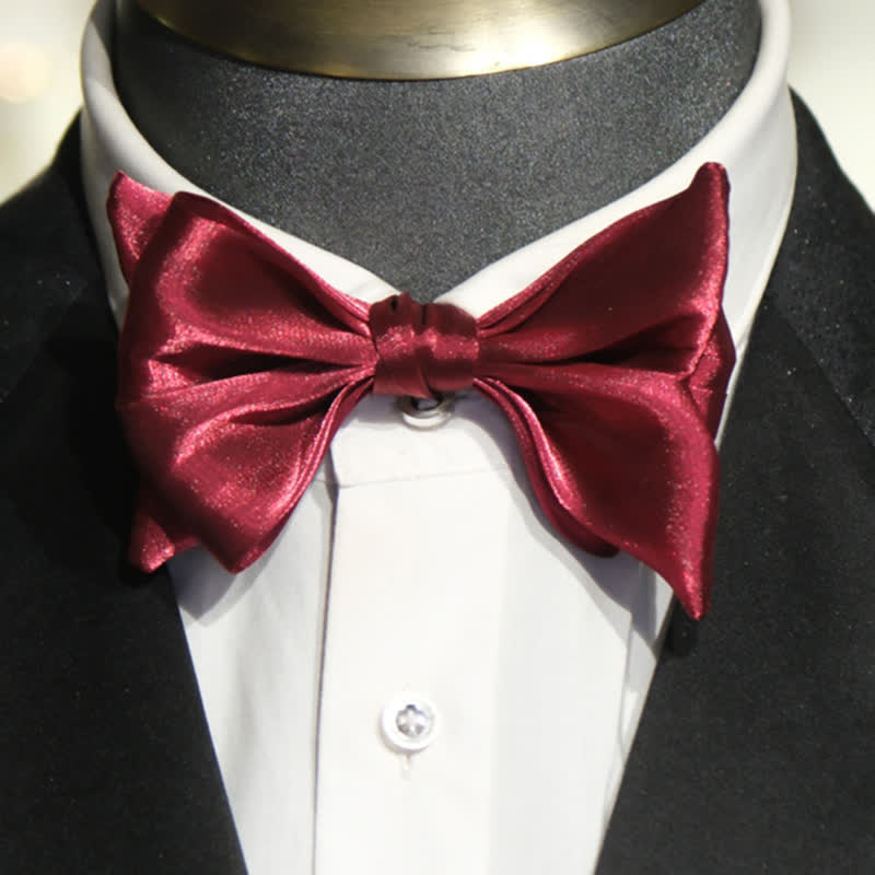 Men's Wine Red Shiny Fish Tail Shape Bow Tie - image 3