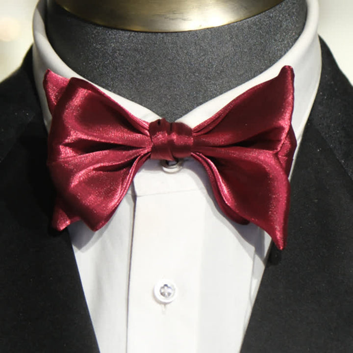 Men's Wine Red Shiny Fish Tail Shape Bow Tie - image 3