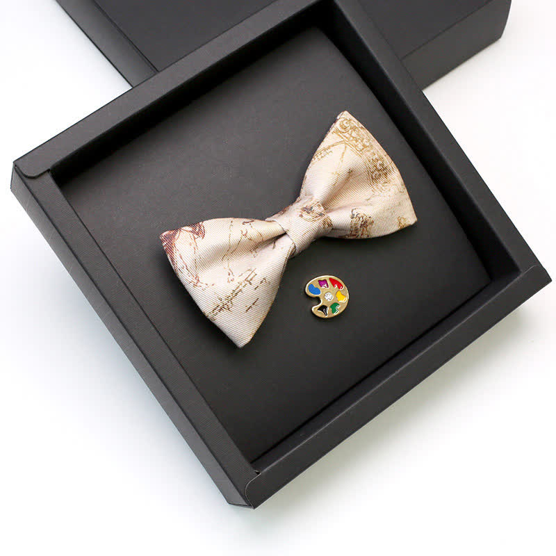 2Pcs Men's Painting Manuscript Palette Brooch Bow Tie Set - Beige - image 0
