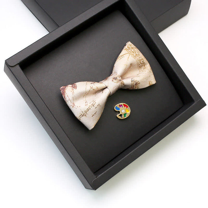 2Pcs Men's Painting Manuscript Palette Brooch Bow Tie Set - Beige - image 0