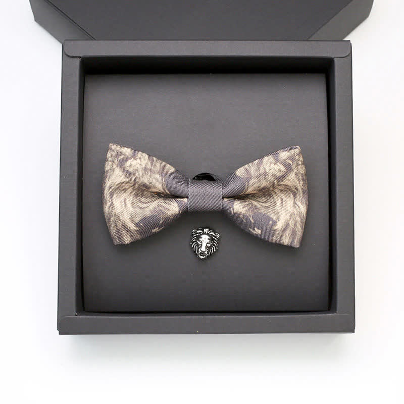2Pcs Men's Lion Head Pattern Brooch Bow Tie Set - image 1