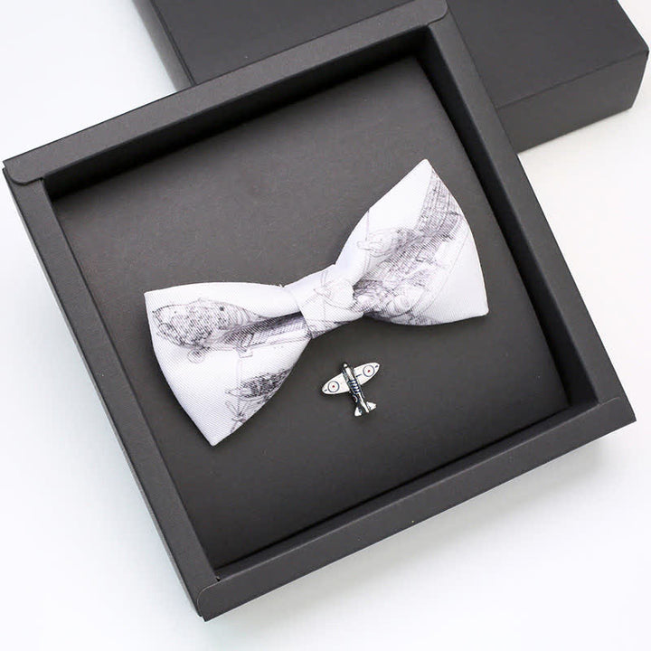 2Pcs Men's White Aviation Plane Brooch Bow Tie Set - Plane - image 0