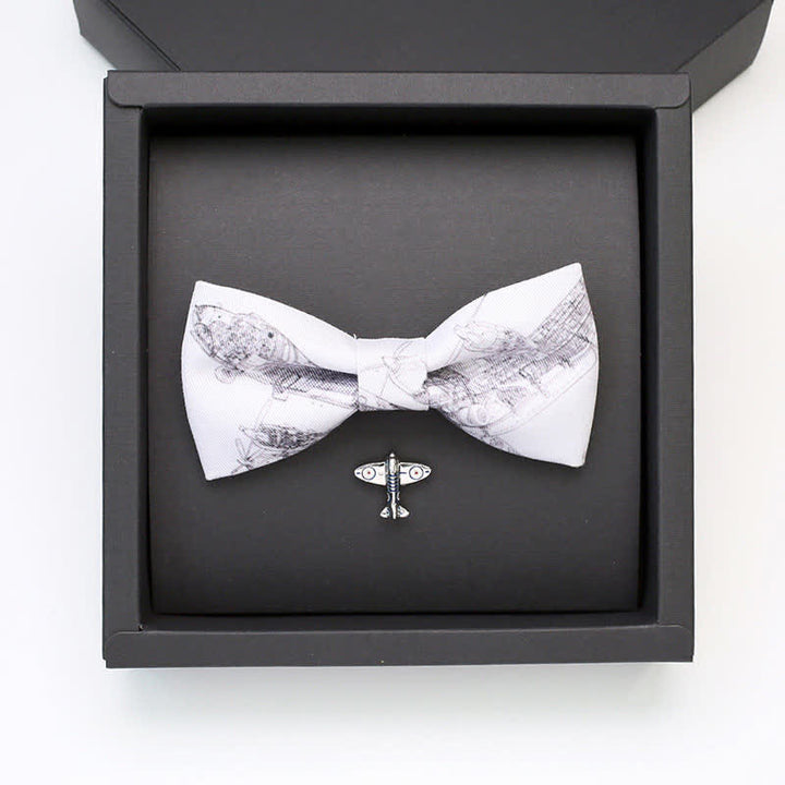 2Pcs Men's White Aviation Plane Brooch Bow Tie Set - image 1