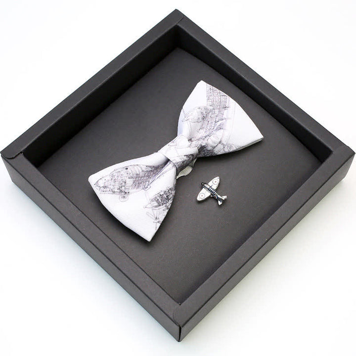 2Pcs Men's White Aviation Plane Brooch Bow Tie Set - image 3