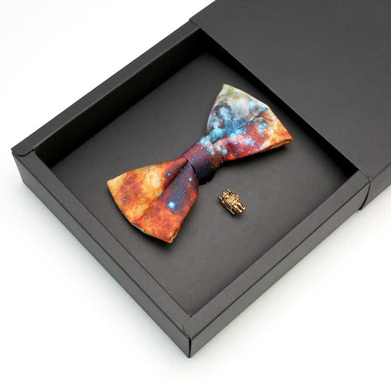 2Pcs Men's Galaxy Stary Astronaut Brooch Bow Tie Set - image 2