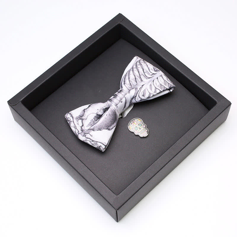 2Pcs Men's Gray Skeleton Skull Head Brooch Bow Tie Set - image 3