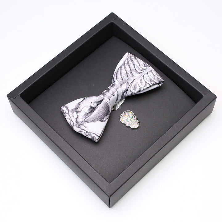 2Pcs Men's Gray Skeleton Skull Head Brooch Bow Tie Set - image 3