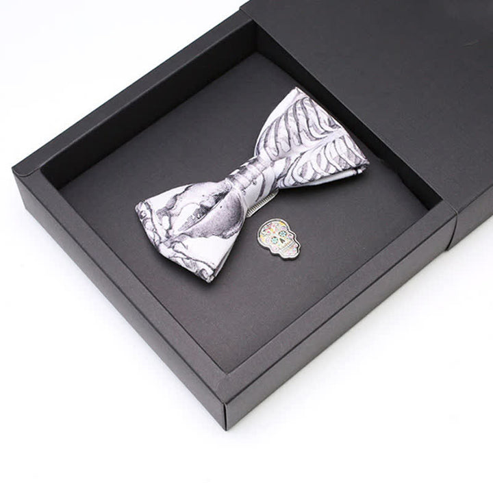 2Pcs Men's Gray Skeleton Skull Head Brooch Bow Tie Set - image 2