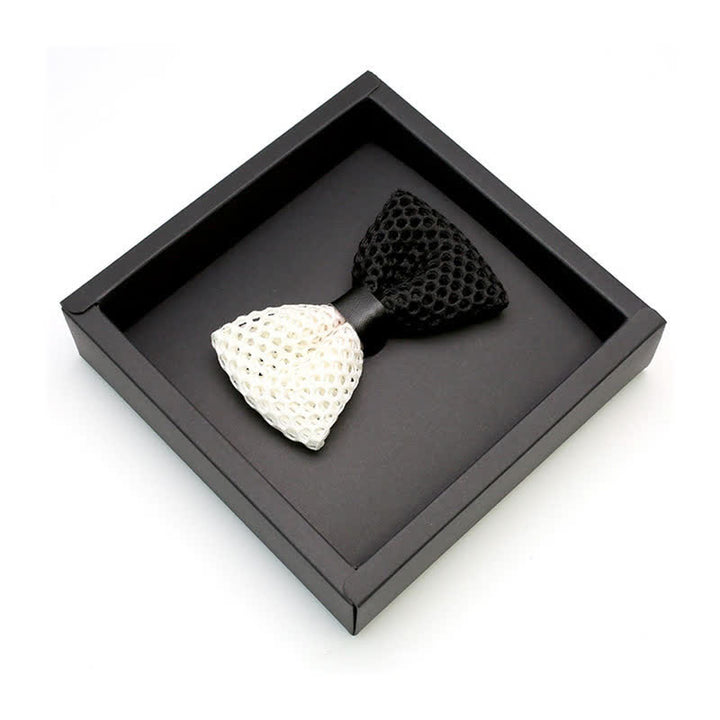 Men's Black & White Honeycomb Lattice Bow Tie - image 2